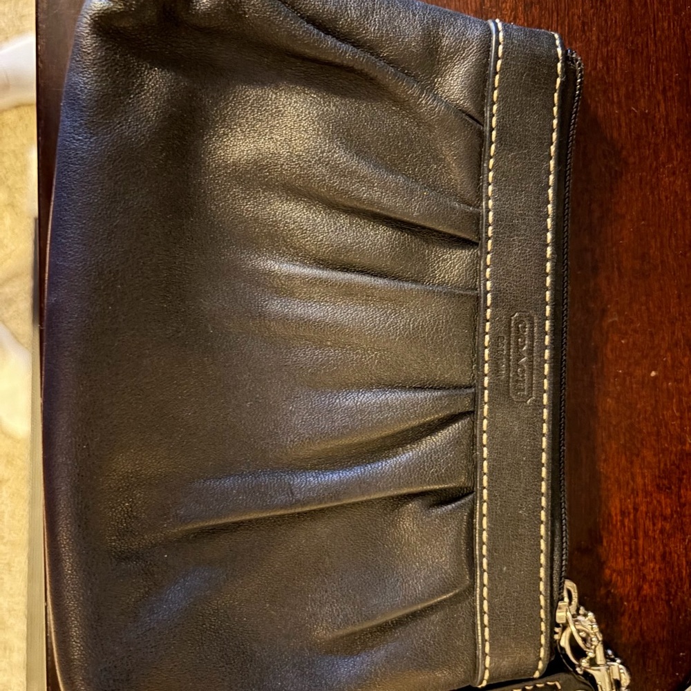 Coach Black Pleated Leather Wristlet